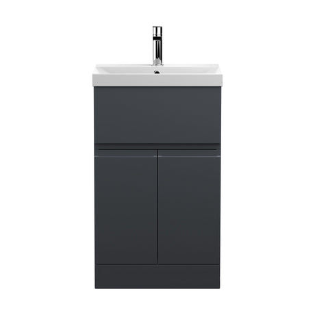[BFRA1401D] Mavesyn Contemporary 2 Door 1 Drawer Floor Standing Vanity Unit with Thin Edge Basin, Dark Grey, 500mm - Cutout
