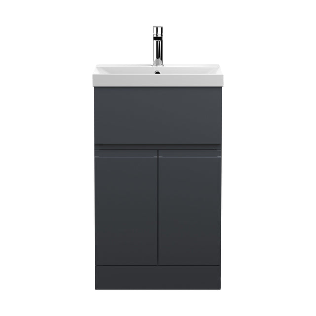[BFRA1401D] Mavesyn Contemporary 2 Door 1 Drawer Floor Standing Vanity Unit with Thin Edge Basin, Dark Grey, 500mm - Cutout