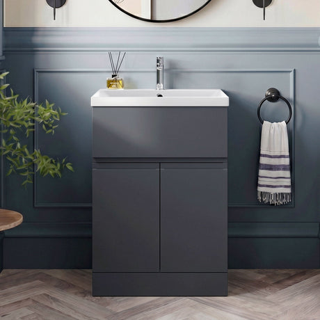 [BFRA1401D] Mavesyn Contemporary 2 Door 1 Drawer Floor Standing Vanity Unit with Thin Edge Basin - Choice of Size and Colour - Silo
