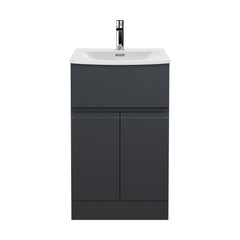 [BFRA1401G] Mavesyn Contemporary 2 Door 1 Drawer Floor Standing Vanity Unit with Curved Basin, Dark Grey, 500mm - Cutout
