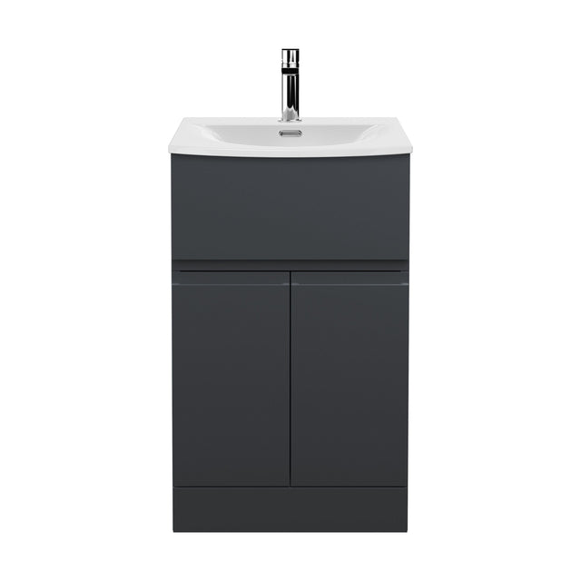 [BFRA1401G] Mavesyn Contemporary 2 Door 1 Drawer Floor Standing Vanity Unit with Curved Basin, Dark Grey, 500mm - Cutout