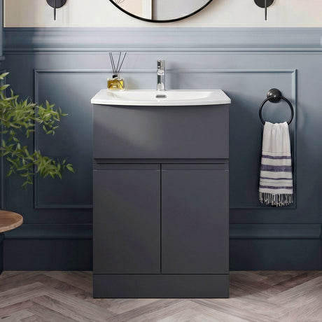 [BFRA1401G] Mavesyn Contemporary 2 Door 1 Drawer Floor Standing Vanity Unit with Curved Basin - Choice of Size and Colour - Silo