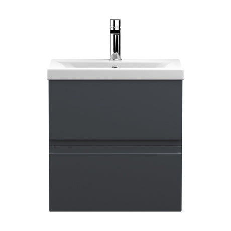 [BFRA1402A] Mavesyn Contemporary 2 Drawer Wall Hung Vanity Unit with Mid-Edge Basin, Dark Grey, 500mm - Cutout