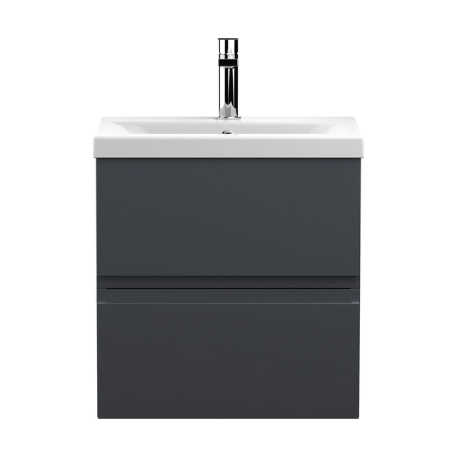 [BFRA1402A] Mavesyn Contemporary 2 Drawer Wall Hung Vanity Unit with Mid-Edge Basin, Dark Grey, 500mm - Cutout
