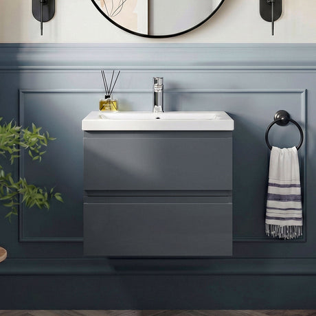 [BFRA1402A] Mavesyn Contemporary 2 Drawer Wall Hung Vanity Unit with Mid-Edge Basin - Choice of Size and Colour - Silo