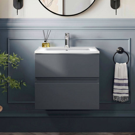 [BFRA1402B] Mavesyn Contemporary 2 Drawer Wall Hung Vanity Unit with Minimalist Basin - Choice of Size and Colour - Silo