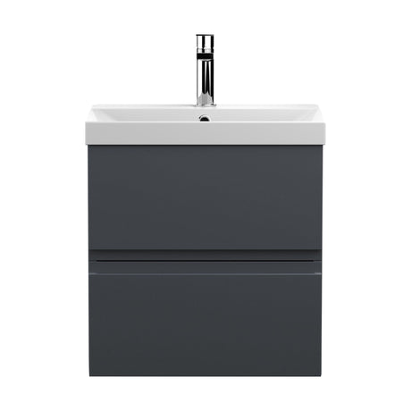 [BFRA1402D] Mavesyn Contemporary 2 Drawer Wall Hung Vanity Unit with Thin Edge Basin, Dark Grey, 500mm - Cutout