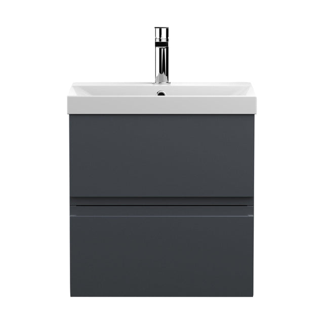 [BFRA1402D] Mavesyn Contemporary 2 Drawer Wall Hung Vanity Unit with Thin Edge Basin, Dark Grey, 500mm - Cutout