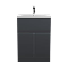 [BFRA1403A] Mavesyn Contemporary 2 Door 1 Drawer Floor Standing Vanity Unit with Mid-Edge Basin, Dark Grey, 600mm - Cutout