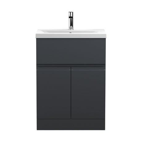 [BFRA1403A] Mavesyn Contemporary 2 Door 1 Drawer Floor Standing Vanity Unit with Mid-Edge Basin, Dark Grey, 600mm - Cutout