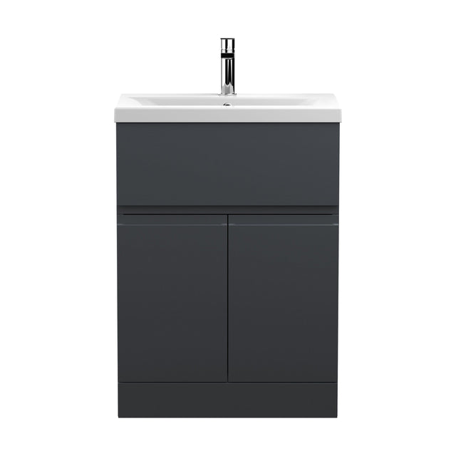 [BFRA1403A] Mavesyn Contemporary 2 Door 1 Drawer Floor Standing Vanity Unit with Mid-Edge Basin, Dark Grey, 600mm - Cutout