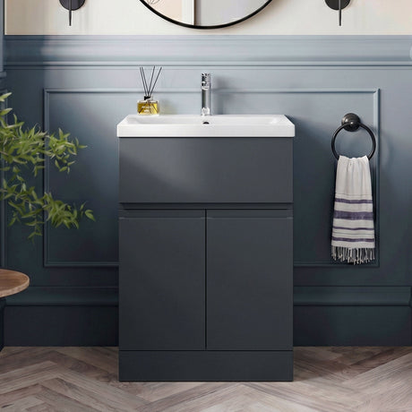 [BFRA1403A] Mavesyn Contemporary 2 Door 1 Drawer Floor Standing Vanity Unit with Mid-Edge Basin - Choice of Size and Colour - Silo