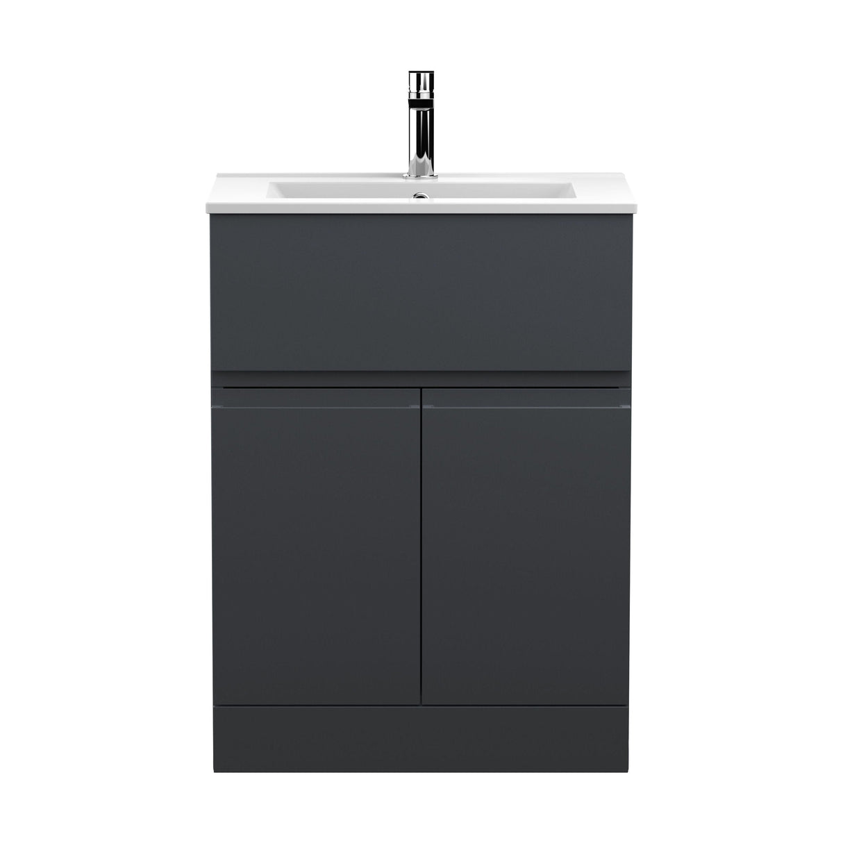 [BFRA1403B] Mavesyn Contemporary 2 Door 1 Drawer Floor Standing Vanity Unit with Minimalist Basin, Dark Grey, 600mm - Cutout
