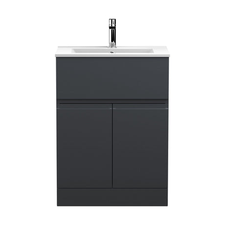[BFRA1403B] Mavesyn Contemporary 2 Door 1 Drawer Floor Standing Vanity Unit with Minimalist Basin, Dark Grey, 600mm - Cutout