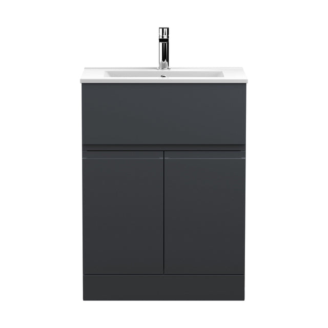 [BFRA1403B] Mavesyn Contemporary 2 Door 1 Drawer Floor Standing Vanity Unit with Minimalist Basin, Dark Grey, 600mm - Cutout