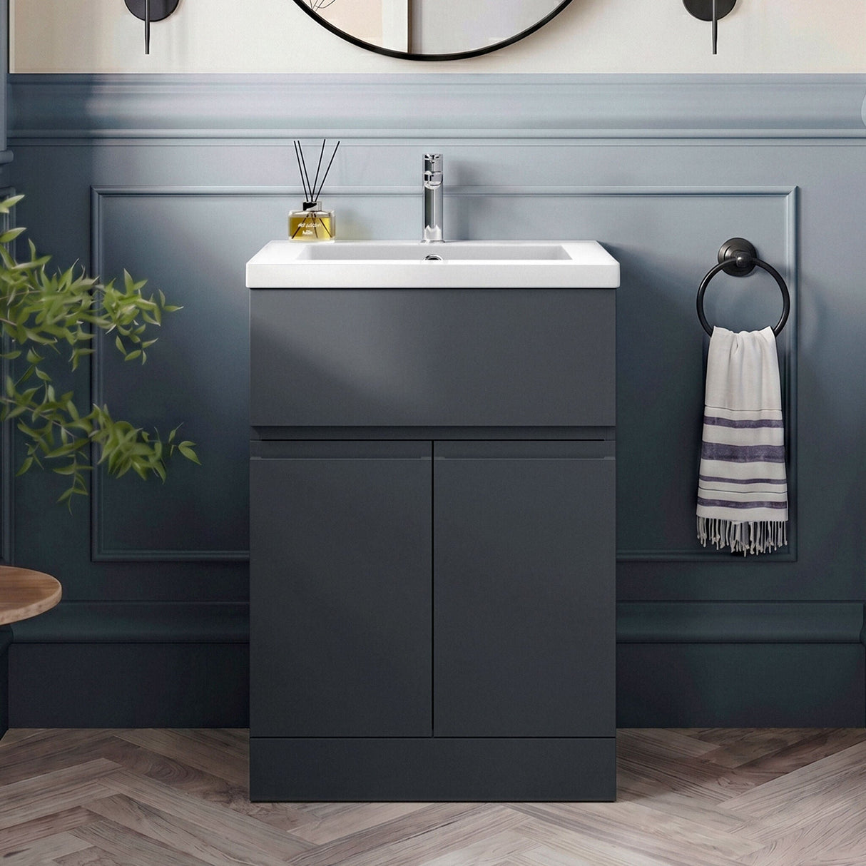 [BFRA1403B] Mavesyn Contemporary 2 Door 1 Drawer Floor Standing Vanity Unit with Minimalist Basin - Choice of Size and Colour - Silo
