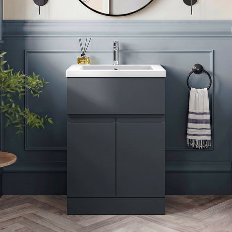 [BFRA1403B] Mavesyn Contemporary 2 Door 1 Drawer Floor Standing Vanity Unit with Minimalist Basin - Choice of Size and Colour - Silo