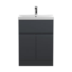[BFRA1403D] Mavesyn Contemporary 2 Door 1 Drawer Floor Standing Vanity Unit with Thin Edge Basin, Dark Grey, 600mm - Cutout