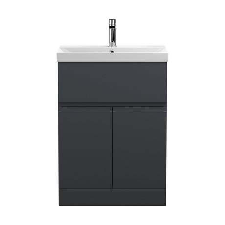 [BFRA1403D] Mavesyn Contemporary 2 Door 1 Drawer Floor Standing Vanity Unit with Thin Edge Basin, Dark Grey, 600mm - Cutout