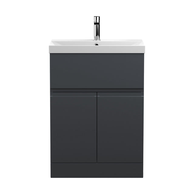 [BFRA1403D] Mavesyn Contemporary 2 Door 1 Drawer Floor Standing Vanity Unit with Thin Edge Basin, Dark Grey, 600mm - Cutout