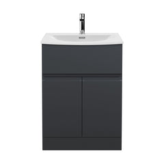 [BFRA1403G] Mavesyn Contemporary 2 Door 1 Drawer Floor Standing Vanity Unit with Curved Basin, Dark Grey, 600mm - Cutout