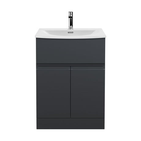 [BFRA1403G] Mavesyn Contemporary 2 Door 1 Drawer Floor Standing Vanity Unit with Curved Basin, Dark Grey, 600mm - Cutout
