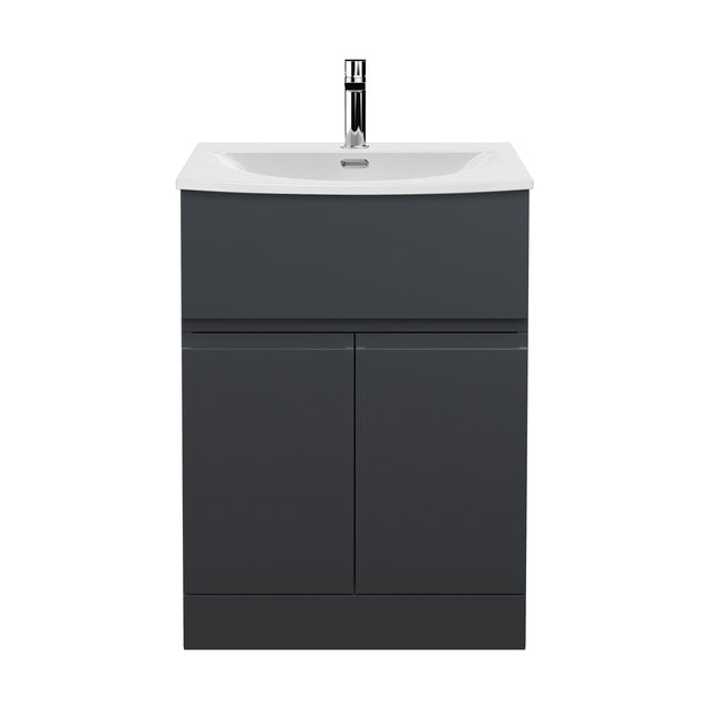 [BFRA1403G] Mavesyn Contemporary 2 Door 1 Drawer Floor Standing Vanity Unit with Curved Basin, Dark Grey, 600mm - Cutout