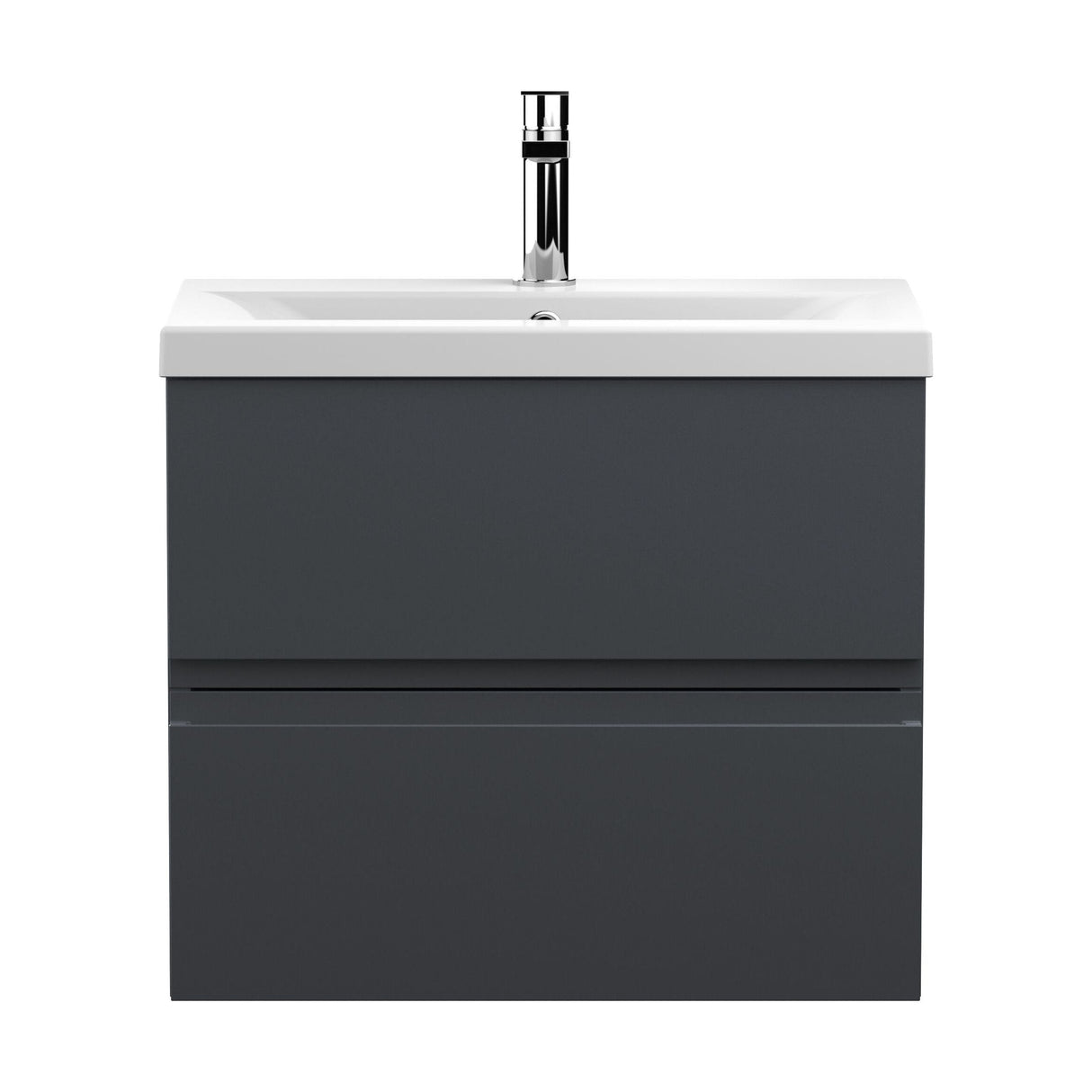[BFRA1404A] Mavesyn Contemporary 2 Drawer Wall Hung Vanity Unit with Mid-Edge Basin, Dark Grey, 600mm - Cutout