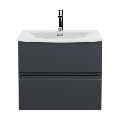 [BFRA1404G] Mavesyn Contemporary 2 Drawer Wall Hung Vanity Unit with Curved Basin, Dark Grey, 600mm - Cutout