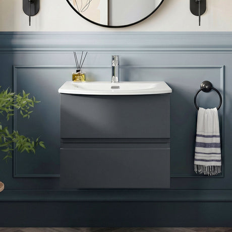 [BFRA1404G] Mavesyn Contemporary 2 Drawer Wall Hung Vanity Unit with Curved Basin - Choice of Size and Colour - Silo