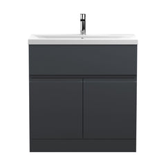 [BFRA1405A] Mavesyn Contemporary 2 Door 1 Drawer Floor Standing Vanity Unit with Mid-Edge Basin, Dark Grey, 800mm - Cutout