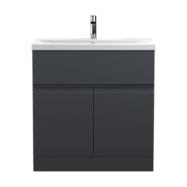 [BFRA1405A] Mavesyn Contemporary 2 Door 1 Drawer Floor Standing Vanity Unit with Mid-Edge Basin, Dark Grey, 800mm - Cutout