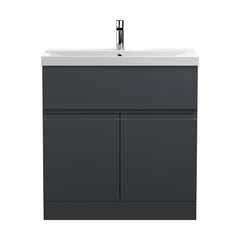[BFRA1405D] Mavesyn Contemporary 2 Door 1 Drawer Floor Standing Vanity Unit with Thin Edge Basin, Dark Grey, 800mm - Cutout