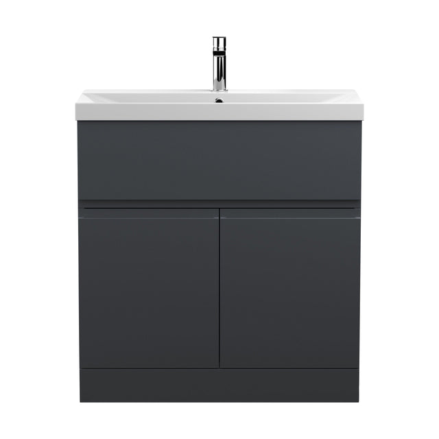 [BFRA1405D] Mavesyn Contemporary 2 Door 1 Drawer Floor Standing Vanity Unit with Thin Edge Basin, Dark Grey, 800mm - Cutout