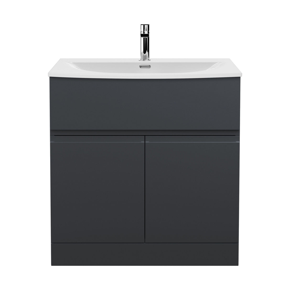 [BFRA1405G] Mavesyn Contemporary 2 Door 1 Drawer Floor Standing Vanity Unit with Curved Basin, Dark Grey, 800mm - Cutout