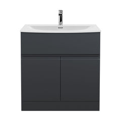 [BFRA1405G] Mavesyn Contemporary 2 Door 1 Drawer Floor Standing Vanity Unit with Curved Basin, Dark Grey, 800mm - Cutout