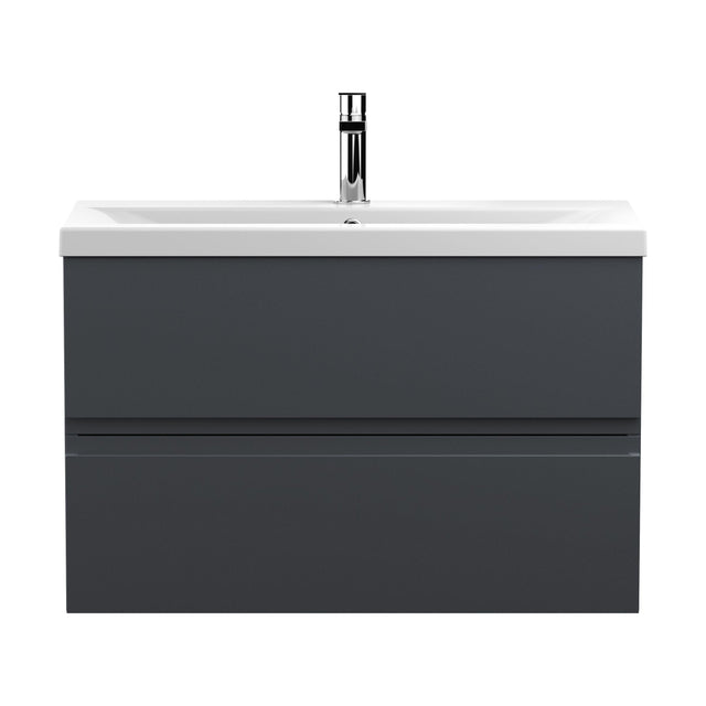 [BFRA1406A] Mavesyn Contemporary 2 Drawer Wall Hung Vanity Unit with Mid-Edge Basin, Dark Grey, 800mm - Cutout