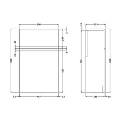 [BFRA1441] Mavesyn Contemporary Floor Standing WC Unit, 500mm, Choice of Colour - Technical Drawing