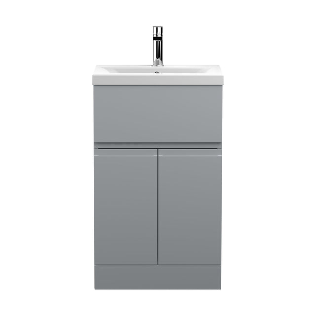 [BFRA201A] Mavesyn Contemporary 2 Door 1 Drawer Floor Standing Vanity Unit with Mid-Edge Basin, Satin Grey, 500mm - Cutout