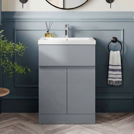 [BFRA201A] Mavesyn Contemporary 2 Door 1 Drawer Floor Standing Vanity Unit with Mid-Edge Basin - Choice of Size and Colour - Silo
