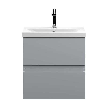 [BFRA202A] Mavesyn Contemporary 2 Drawer Wall Hung Vanity Unit with Mid-Edge Basin, Satin Grey, 500mm - Cutout