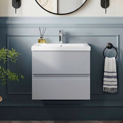 [BFRA202A] Mavesyn Contemporary 2 Drawer Wall Hung Vanity Unit with Mid-Edge Basin - Choice of Size and Colour - Silo