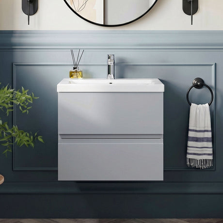 [BFRA202A] Mavesyn Contemporary 2 Drawer Wall Hung Vanity Unit with Mid-Edge Basin - Choice of Size and Colour - Silo