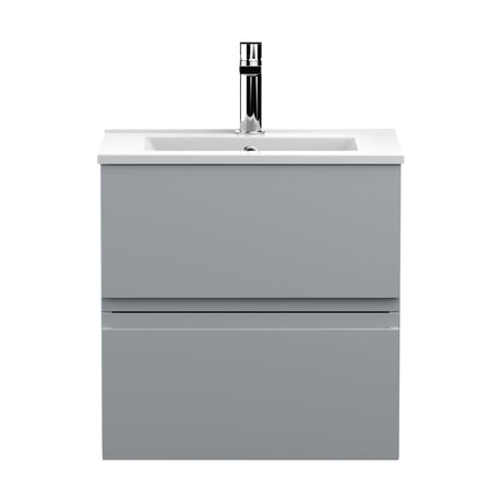 [BFRA202B] Mavesyn Contemporary 2 Drawer Wall Hung Vanity Unit with Minimalist Basin, Satin Grey, 500mm - Cutout