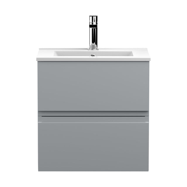 [BFRA202B] Mavesyn Contemporary 2 Drawer Wall Hung Vanity Unit with Minimalist Basin, Satin Grey, 500mm - Cutout