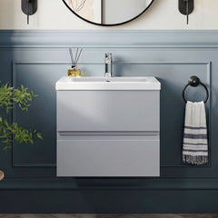 [BFRA202B] Mavesyn Contemporary 2 Drawer Wall Hung Vanity Unit with Minimalist Basin - Choice of Size and Colour - Silo