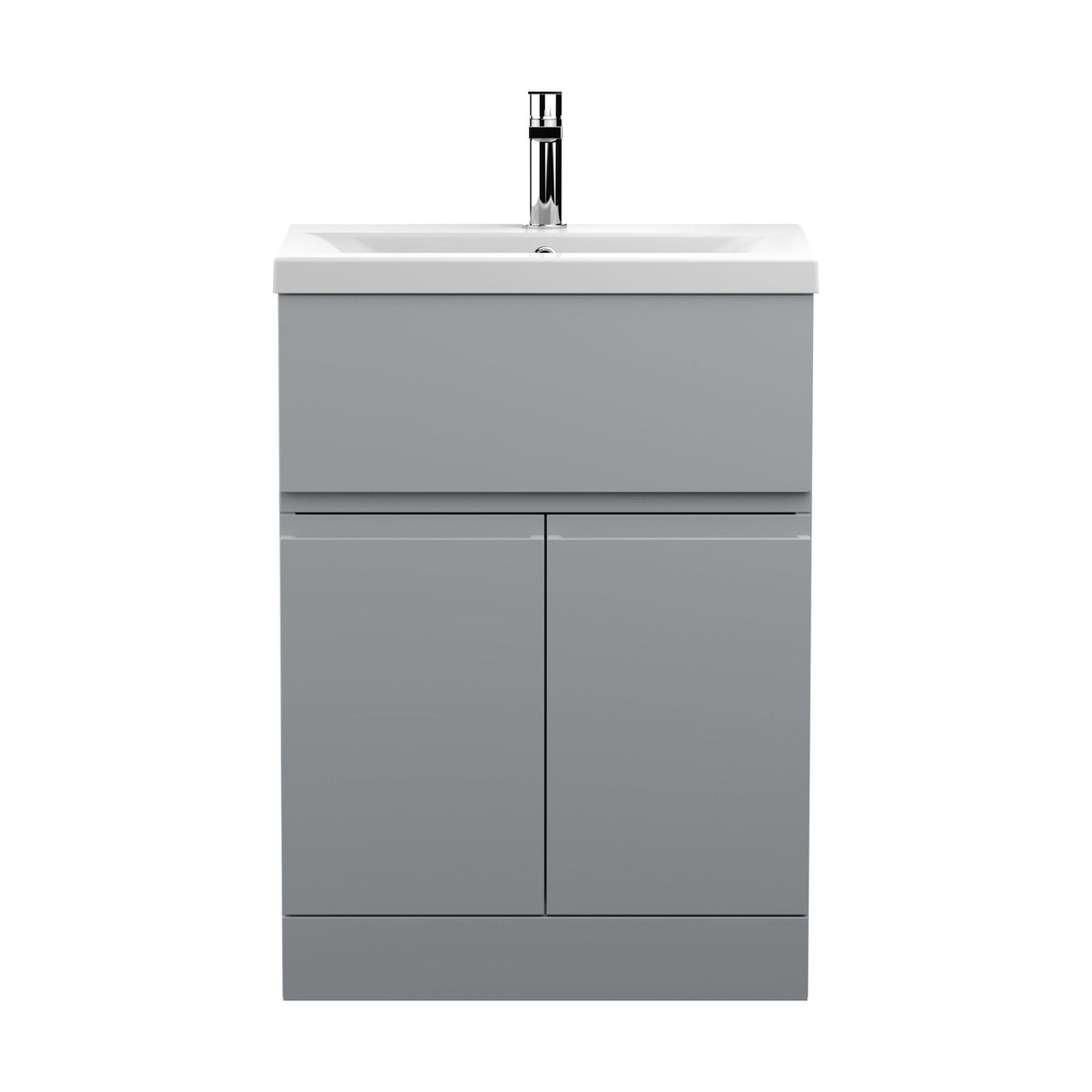 [BFRA203A] Mavesyn Contemporary 2 Door 1 Drawer Floor Standing Vanity Unit with Mid-Edge Basin, Satin Grey, 600mm - Cutout