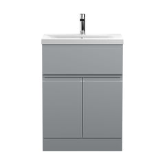 [BFRA203A] Mavesyn Contemporary 2 Door 1 Drawer Floor Standing Vanity Unit with Mid-Edge Basin, Satin Grey, 600mm - Cutout