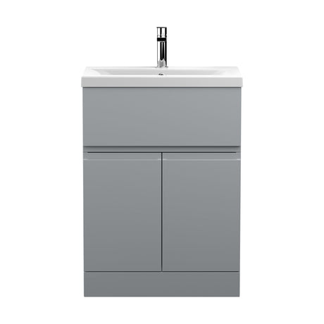 [BFRA203A] Mavesyn Contemporary 2 Door 1 Drawer Floor Standing Vanity Unit with Mid-Edge Basin, Satin Grey, 600mm - Cutout
