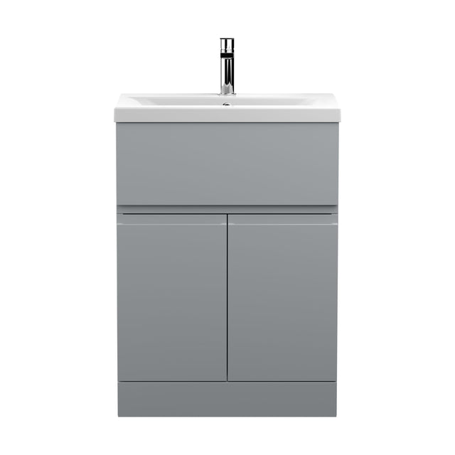 [BFRA203A] Mavesyn Contemporary 2 Door 1 Drawer Floor Standing Vanity Unit with Mid-Edge Basin, Satin Grey, 600mm - Cutout